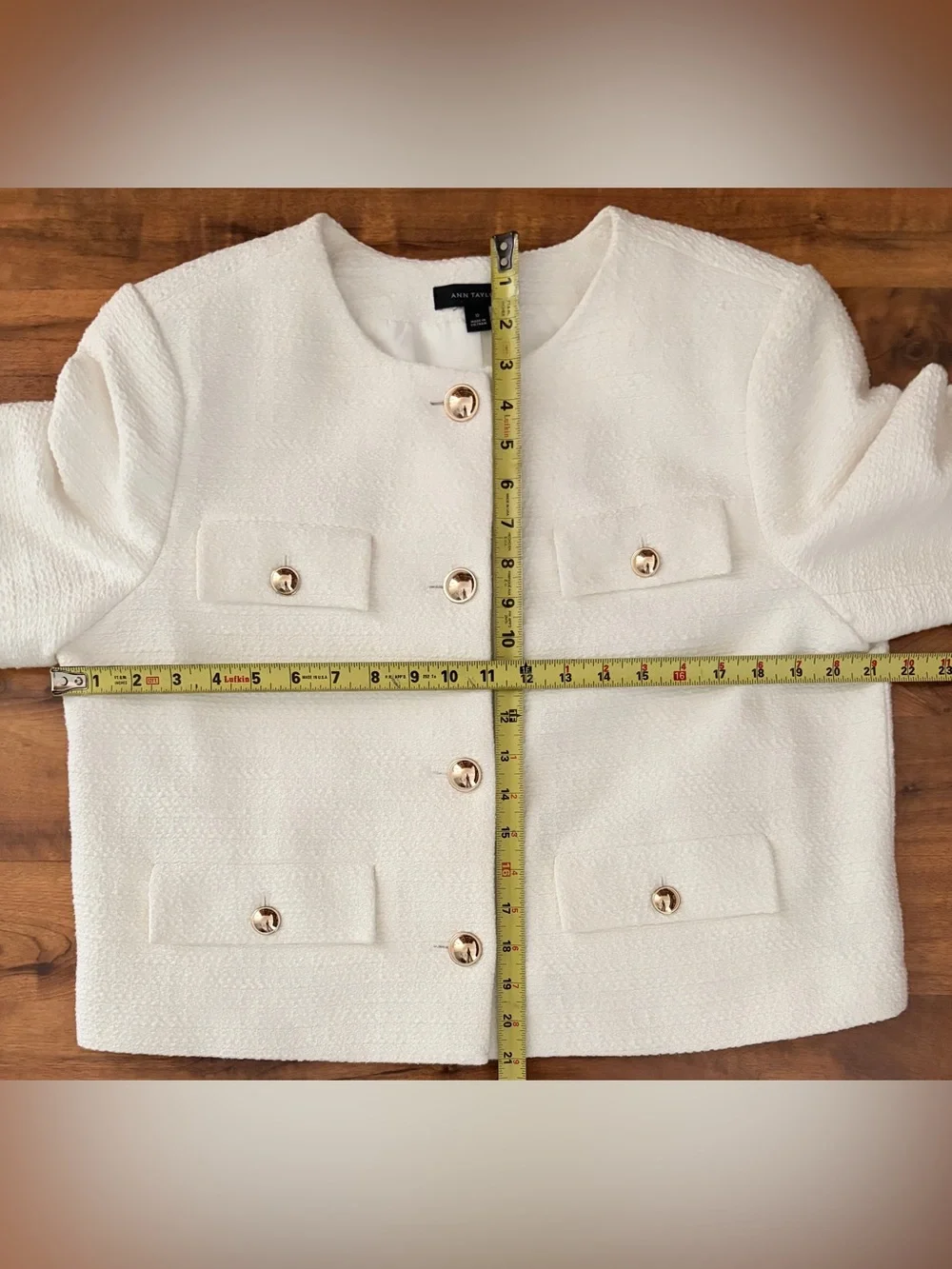 Ann Taylor Ivory White Boucle Button-Front Cropped Blazer Jacket Gold Button NWT